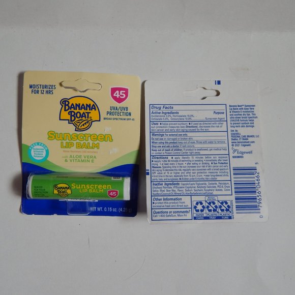 12 Banana Boat spf 45 Sunscreen Lip Balm w Aloe Vera & Vitamin E - Exp 07/2024 - Picture 2 of 3
